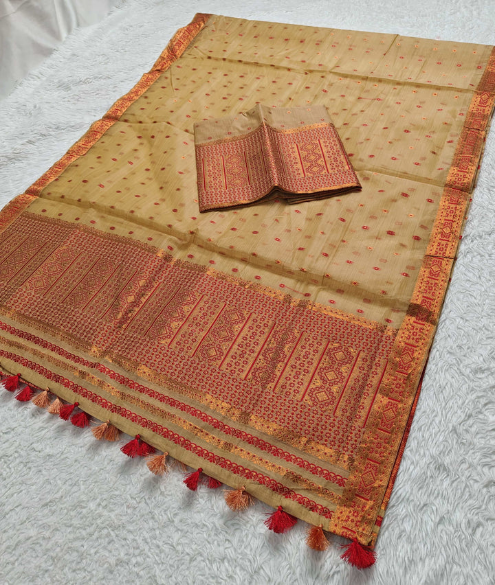 Ready-To-Wear Copper Jari Super Cotton Mekhela Art-Nuni Sador