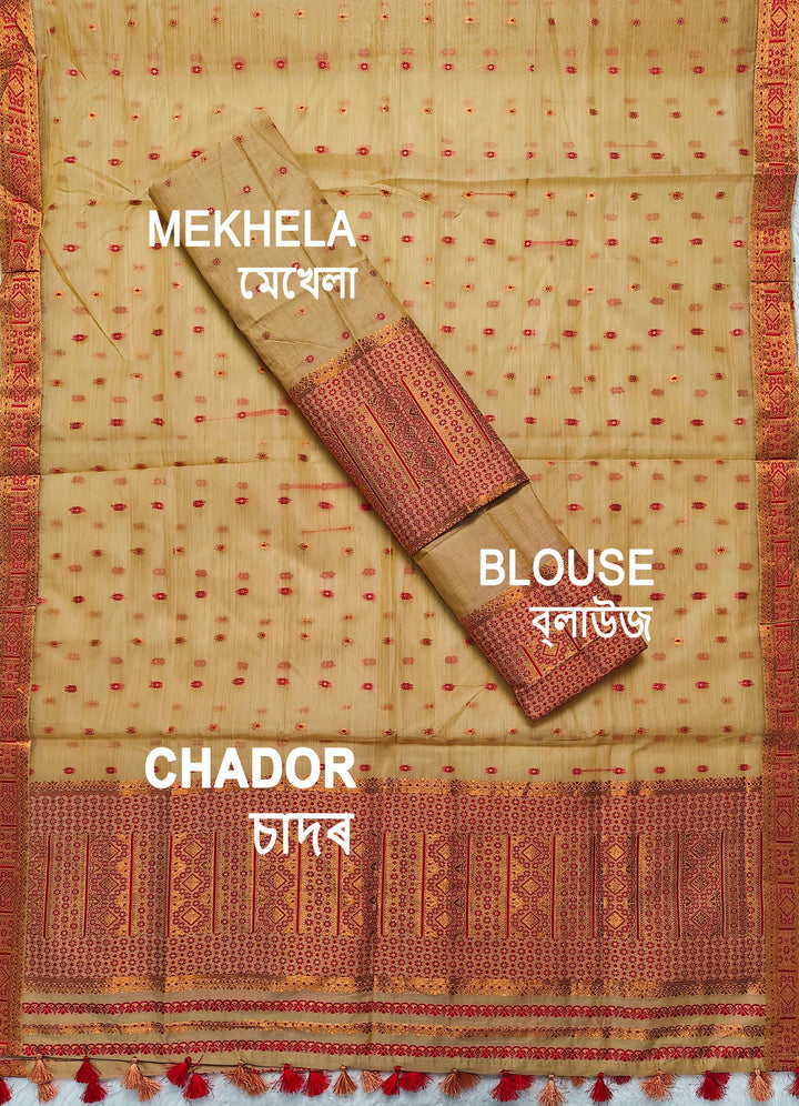 Ready-To-Wear Copper Jari Super Cotton Mekhela Art-Nuni Sador