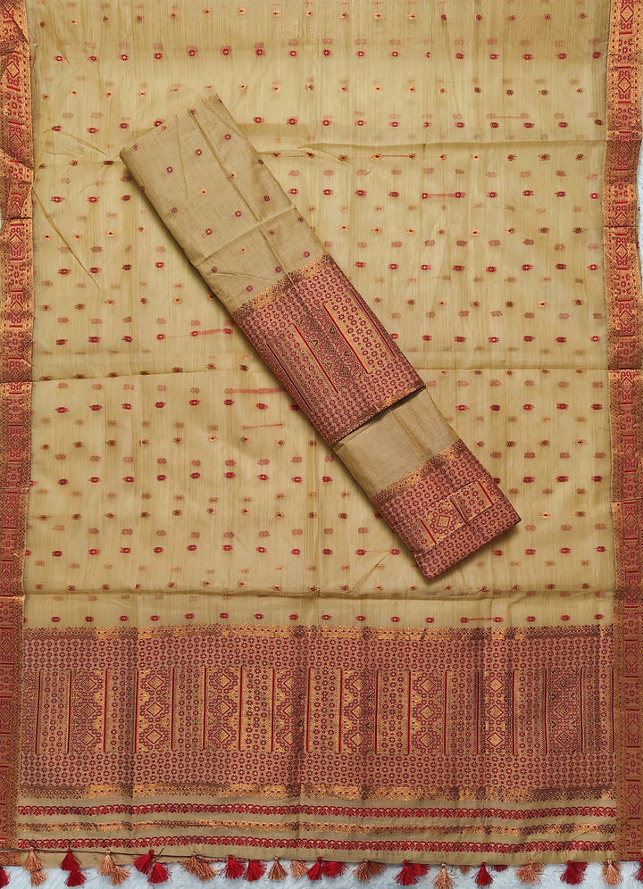 Ready-To-Wear Copper Jari Super Cotton Mekhela Art-Nuni Sador