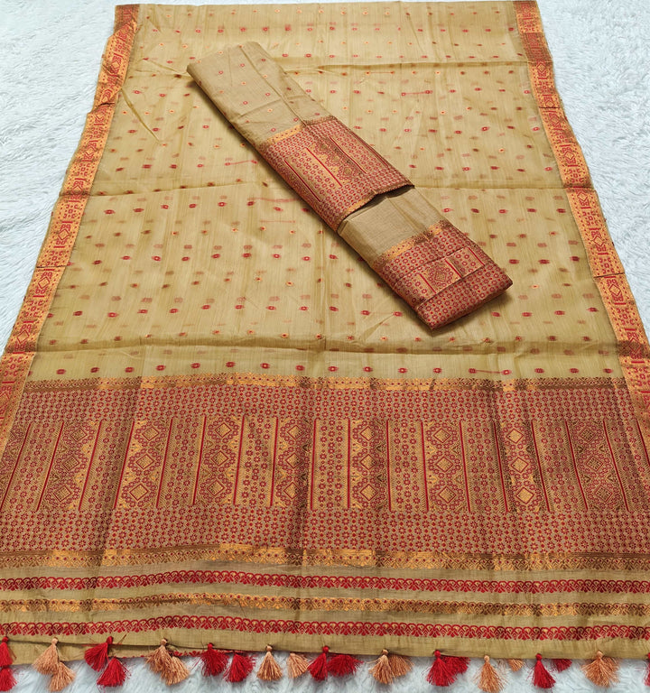 Ready-To-Wear Copper Jari Super Cotton Mekhela Art-Nuni Sador