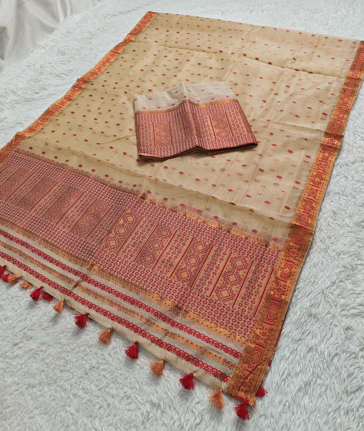 Ready-To-Wear Copper Jari Super Cotton Mekhela Art-Nuni Sador