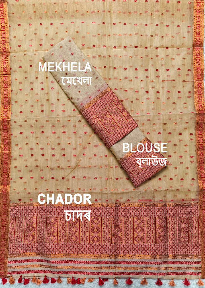 Ready-To-Wear Copper Jari Super Cotton Mekhela Art-Nuni Sador