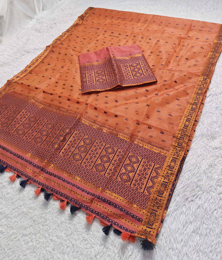 Ready-To-Wear Copper Jari Super Cotton Mekhela Art-Nuni Sador