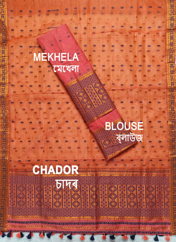 Ready-To-Wear Copper Jari Super Cotton Mekhela Art-Nuni Sador