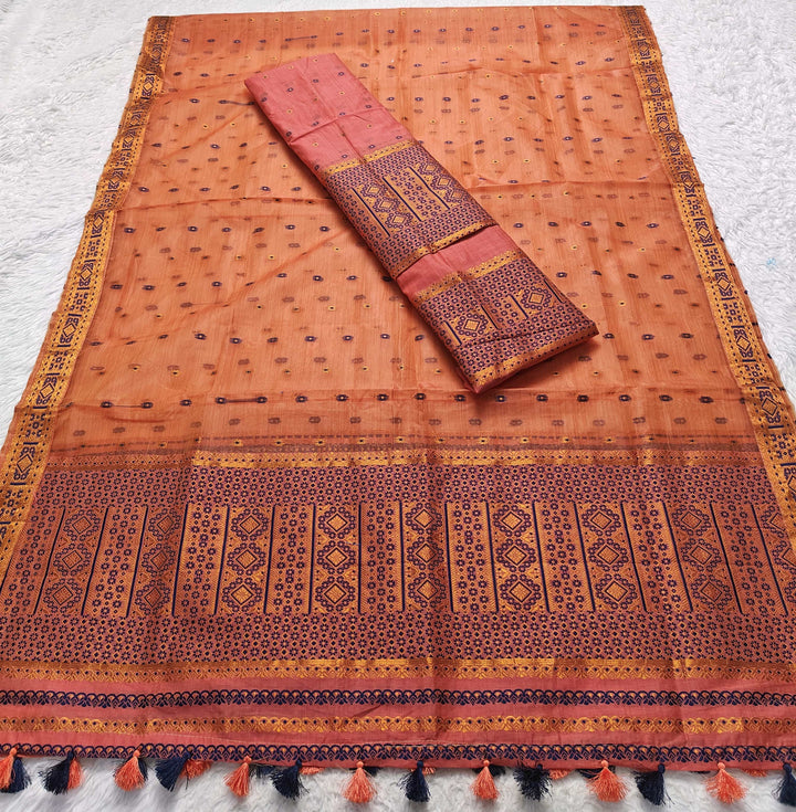 Ready-To-Wear Copper Jari Super Cotton Mekhela Art-Nuni Sador