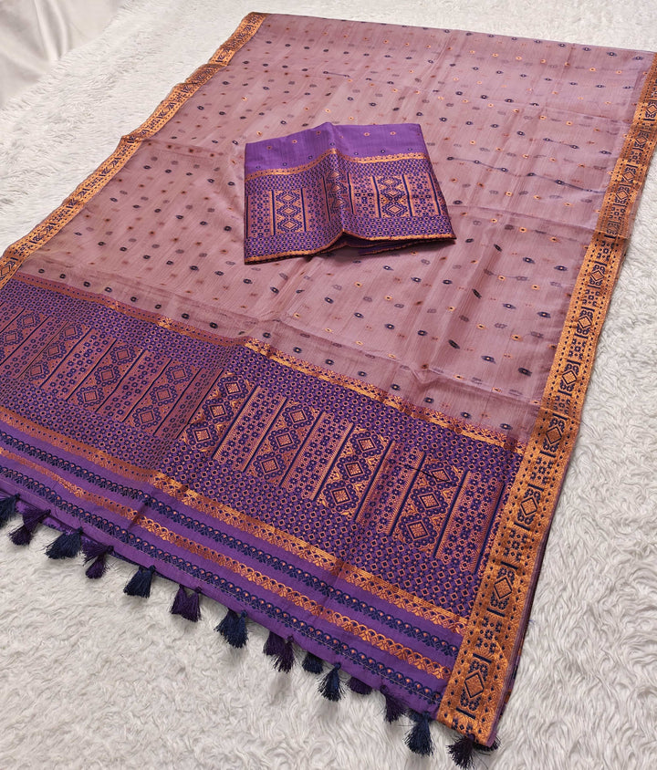 Ready-To-Wear Copper Jari Super Cotton Mekhela Art-Nuni Sador