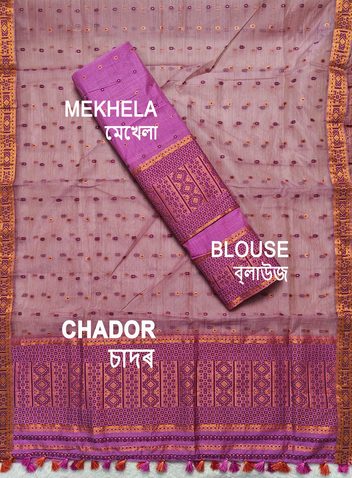 Ready-To-Wear Copper Jari Super Cotton Mekhela Art-Nuni Sador