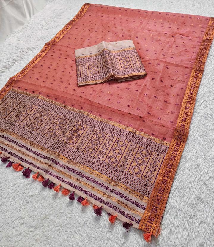 Ready-To-Wear Copper Jari Super Cotton Mekhela Art-Nuni Sador