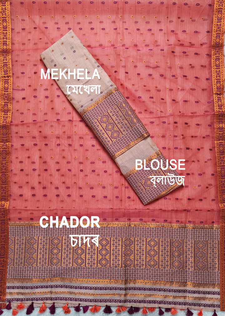 Ready-To-Wear Copper Jari Super Cotton Mekhela Art-Nuni Sador