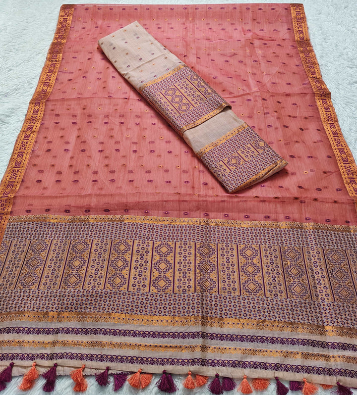 Ready-To-Wear Copper Jari Super Cotton Mekhela Art-Nuni Sador