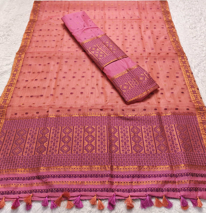 Ready-To-Wear Copper Jari Super Cotton Mekhela Art-Nuni Sador