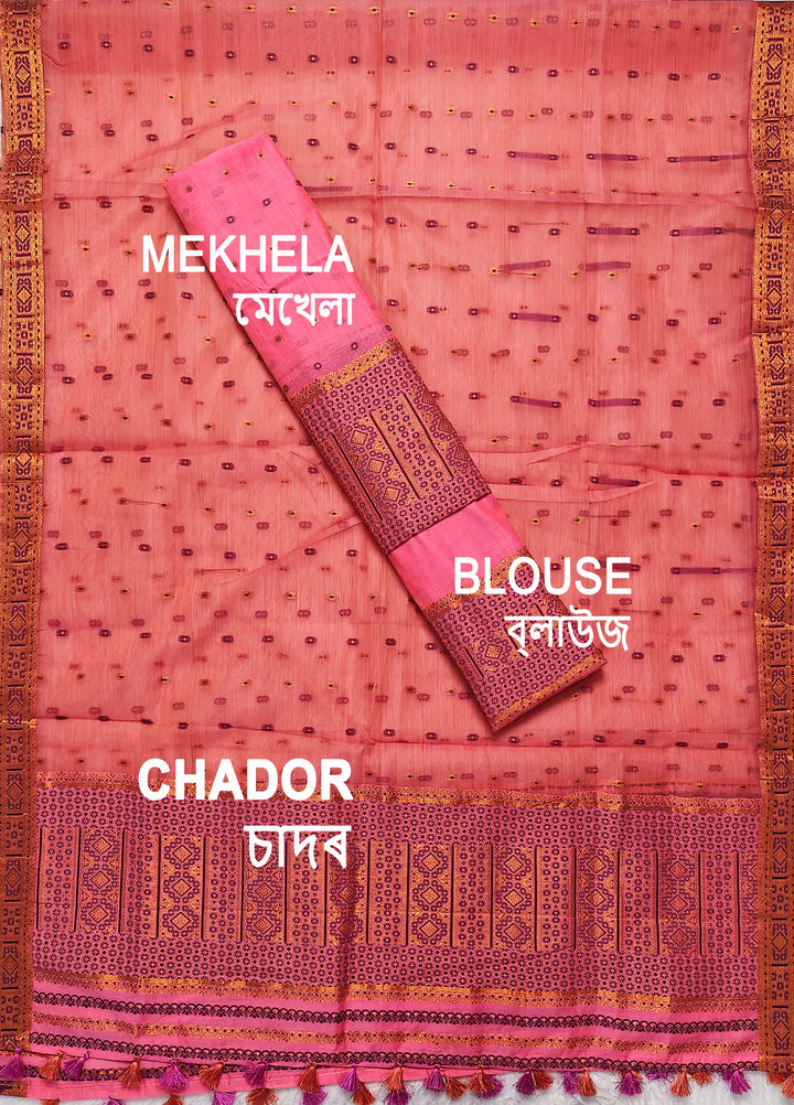 Ready-To-Wear Copper Jari Super Cotton Mekhela Art-Nuni Sador