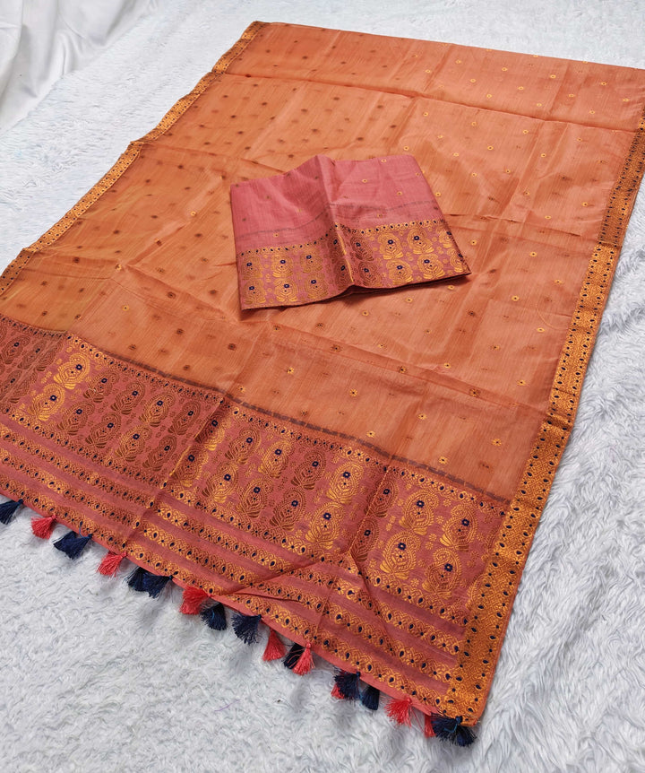 Ready-To-Wear Copper Jari Super Cotton Mekhela Art-Nuni Sador