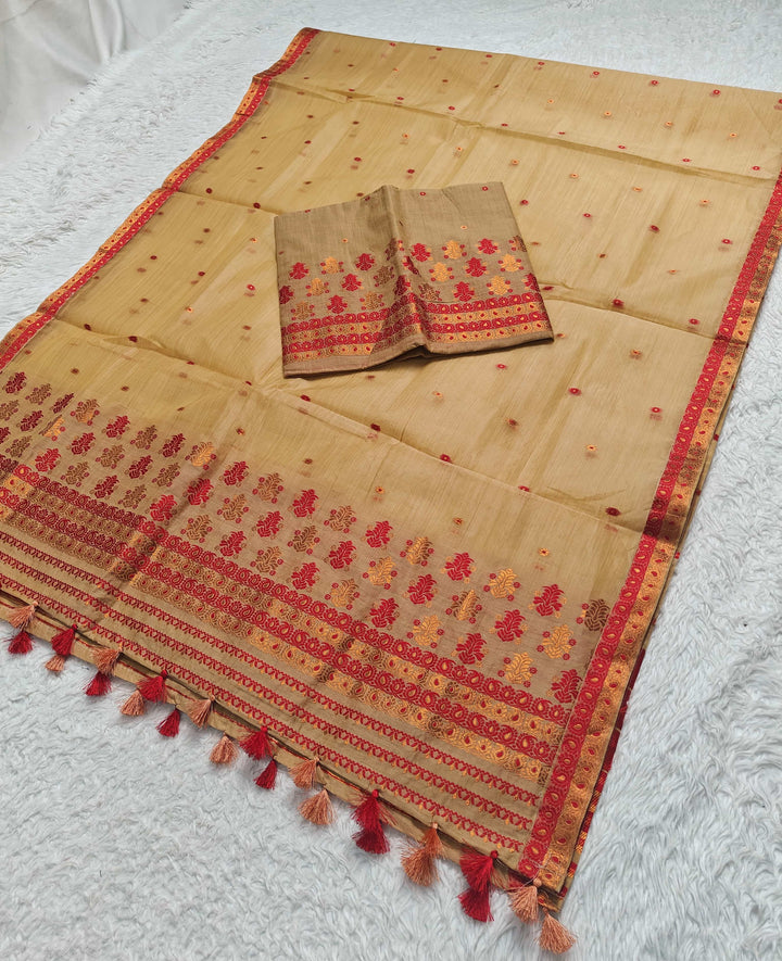 Ready-To-Wear Copper Jari Super Cotton Mekhela Art-Nuni Sador