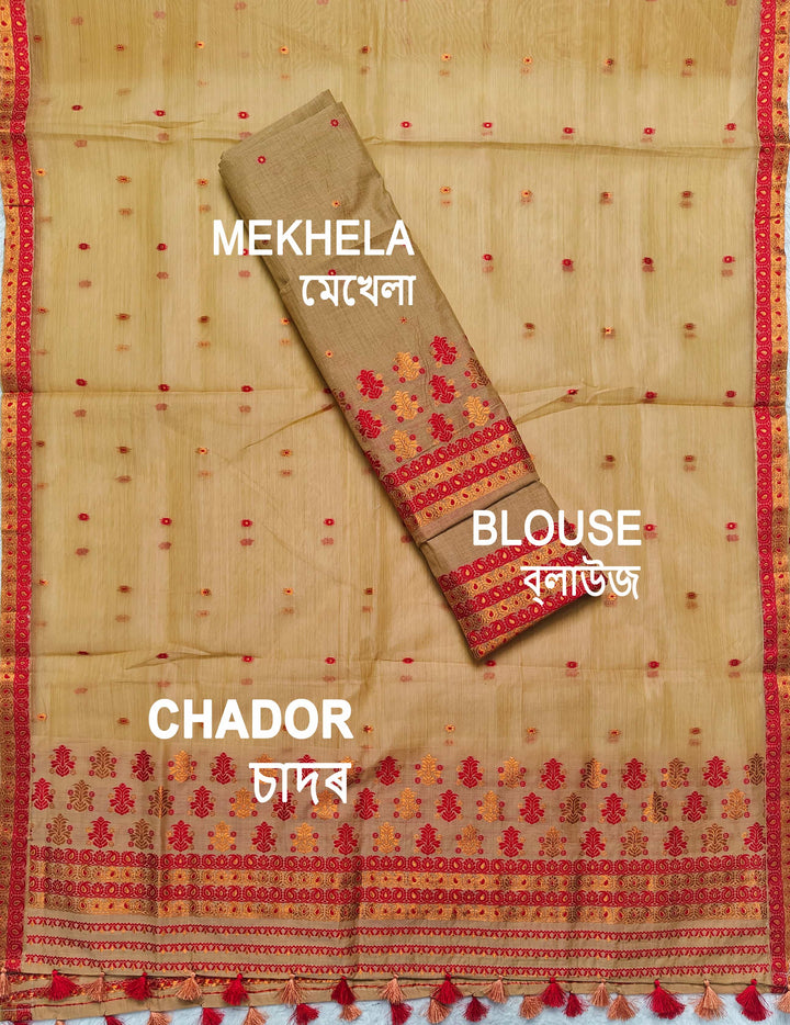 Ready-To-Wear Copper Jari Super Cotton Mekhela Art-Nuni Sador