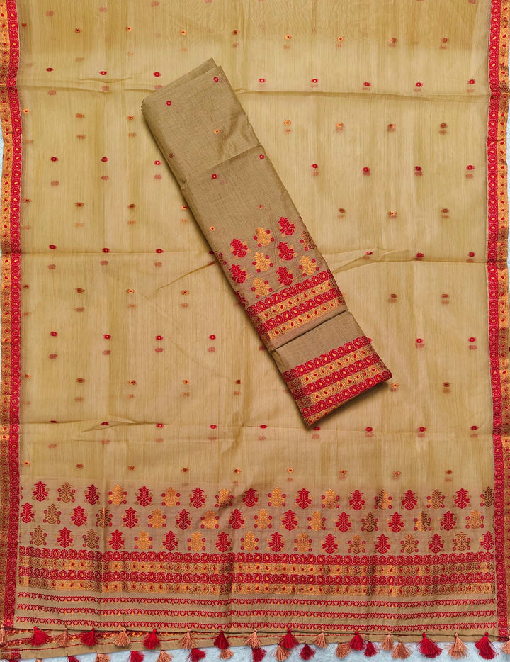 Ready-To-Wear Copper Jari Super Cotton Mekhela Art-Nuni Sador