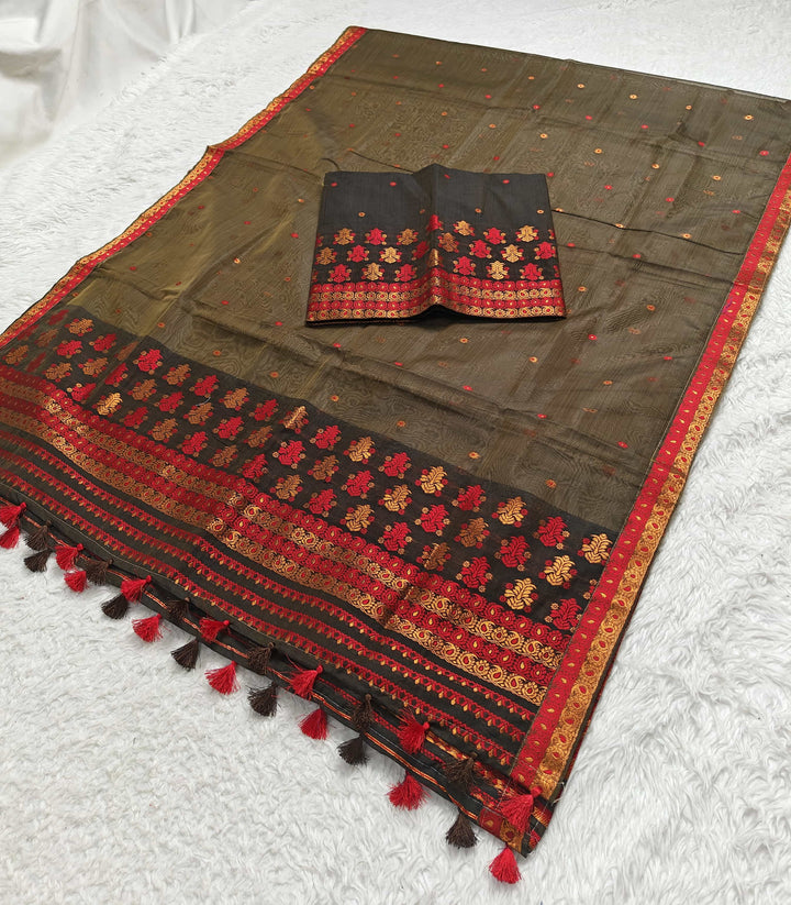 Ready-To-Wear Copper Jari Super Cotton Mekhela Art-Nuni Sador