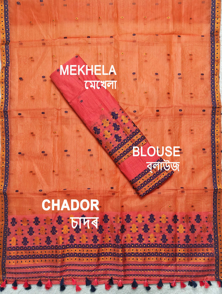 Ready-To-Wear Copper Jari Super Cotton Mekhela Art-Nuni Sador