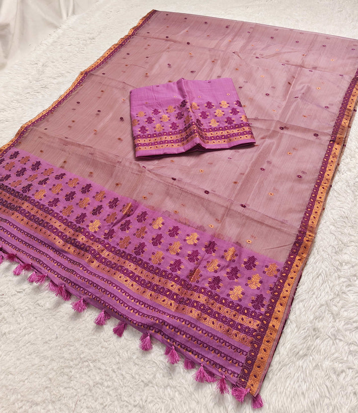 Ready-To-Wear Copper Jari Super Cotton Mekhela Art-Nuni Sador