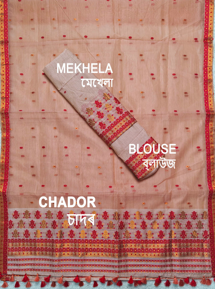 Ready-To-Wear Copper Jari Super Cotton Mekhela Art-Nuni Sador