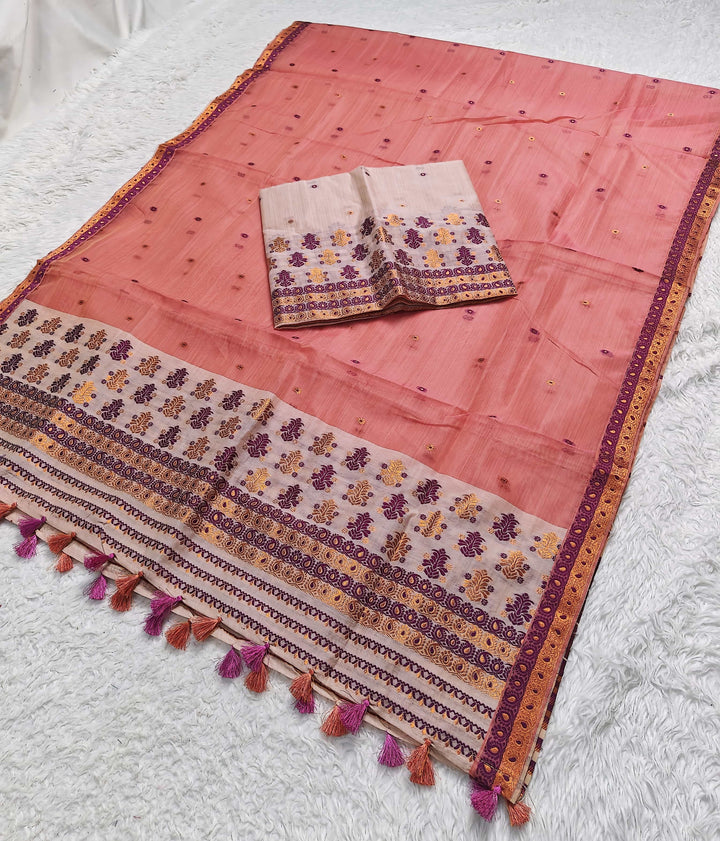 Ready-To-Wear Copper Jari Super Cotton Mekhela Art-Nuni Sador