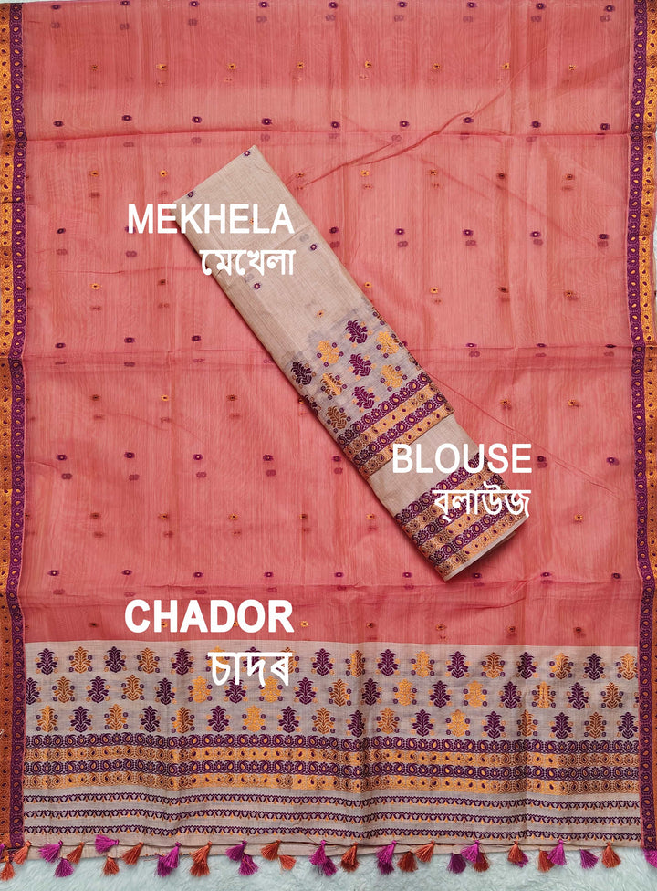 Ready-To-Wear Copper Jari Super Cotton Mekhela Art-Nuni Sador