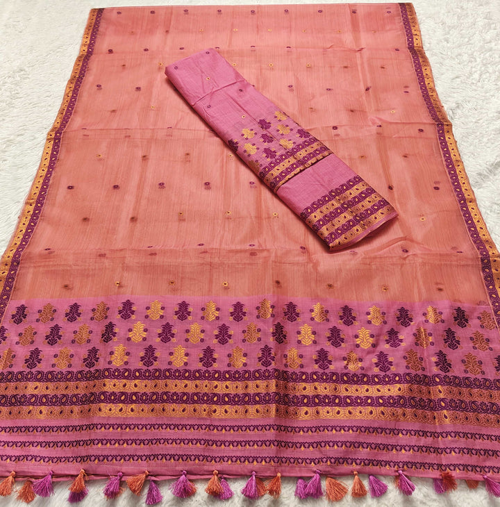 Ready-To-Wear Copper Jari Super Cotton Mekhela Art-Nuni Sador