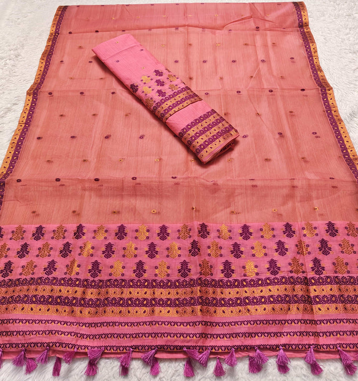 Ready-To-Wear Copper Jari Super Cotton Mekhela Art-Nuni Sador