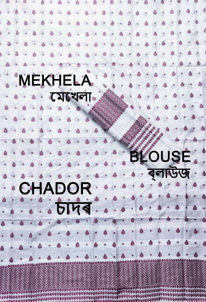 Small Buti Dhaga Work White Mix Set Mekhela Sador