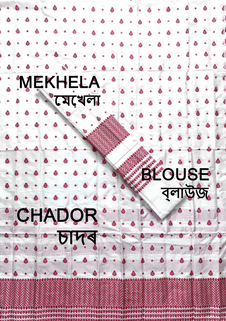 Small Buti Dhaga Work White Mix Set Mekhela Sador