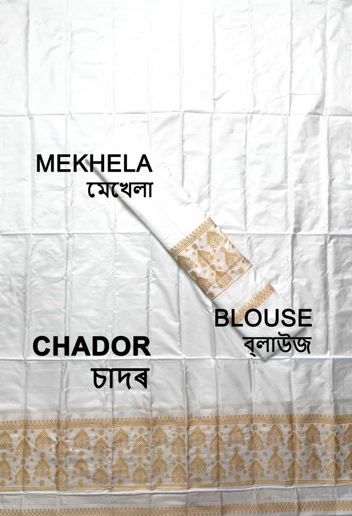 Dhaga Work Plain White Mix Set Mekhela Sador