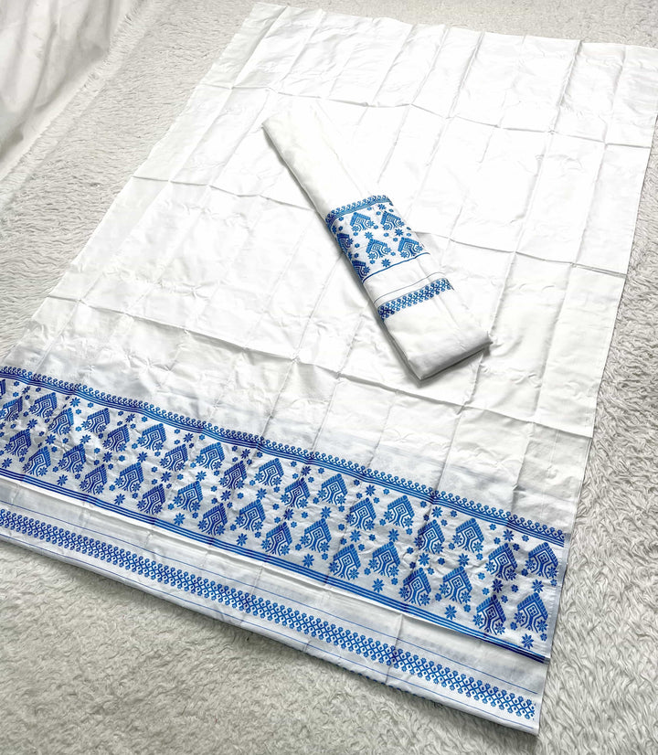 Dhaga Work Plain White Mix Set Mekhela Sador