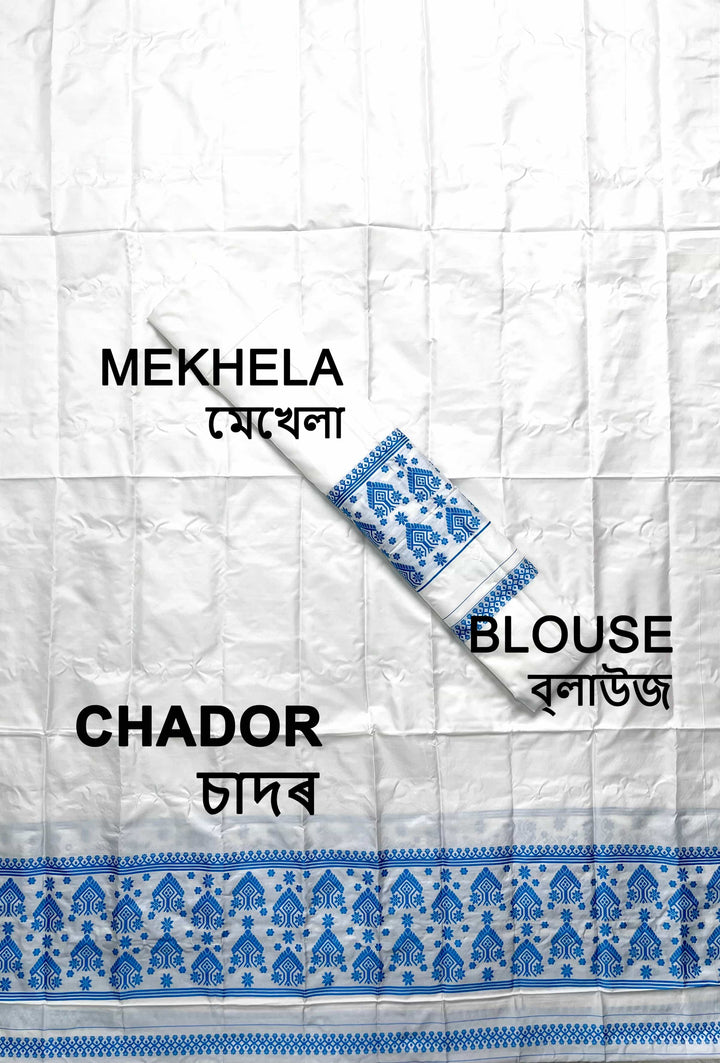 Dhaga Work Plain White Mix Set Mekhela Sador