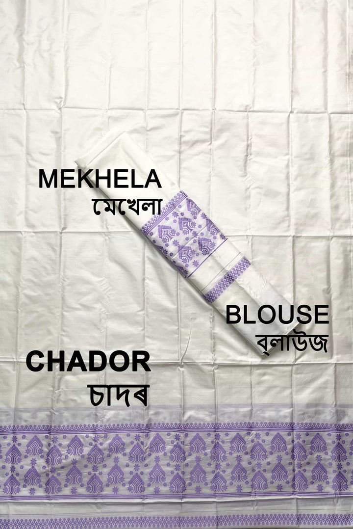 Dhaga Work Plain White Mix Set Mekhela Sador