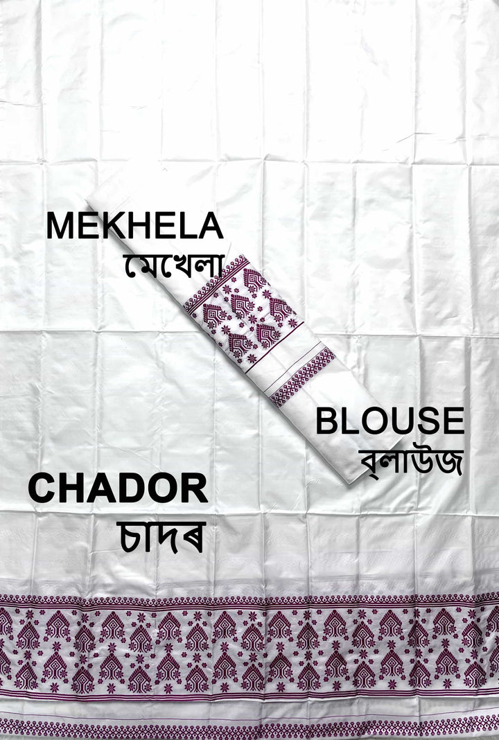 Dhaga Work Plain White Mix Set Mekhela Sador