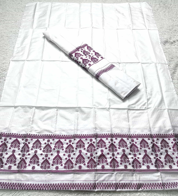 Dhaga Work Plain White Mix Set Mekhela Sador