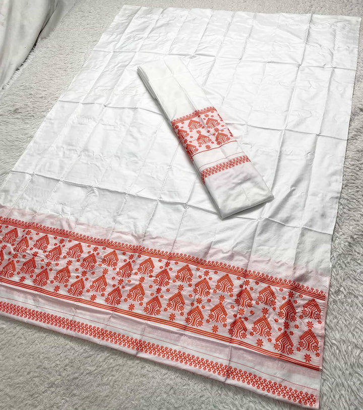 Dhaga Work Plain White Mix Set Mekhela Sador