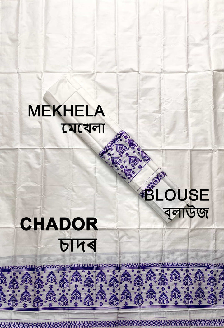 Dhaga Work Plain White Mix Set Mekhela Sador