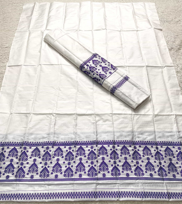 Dhaga Work Plain White Mix Set Mekhela Sador