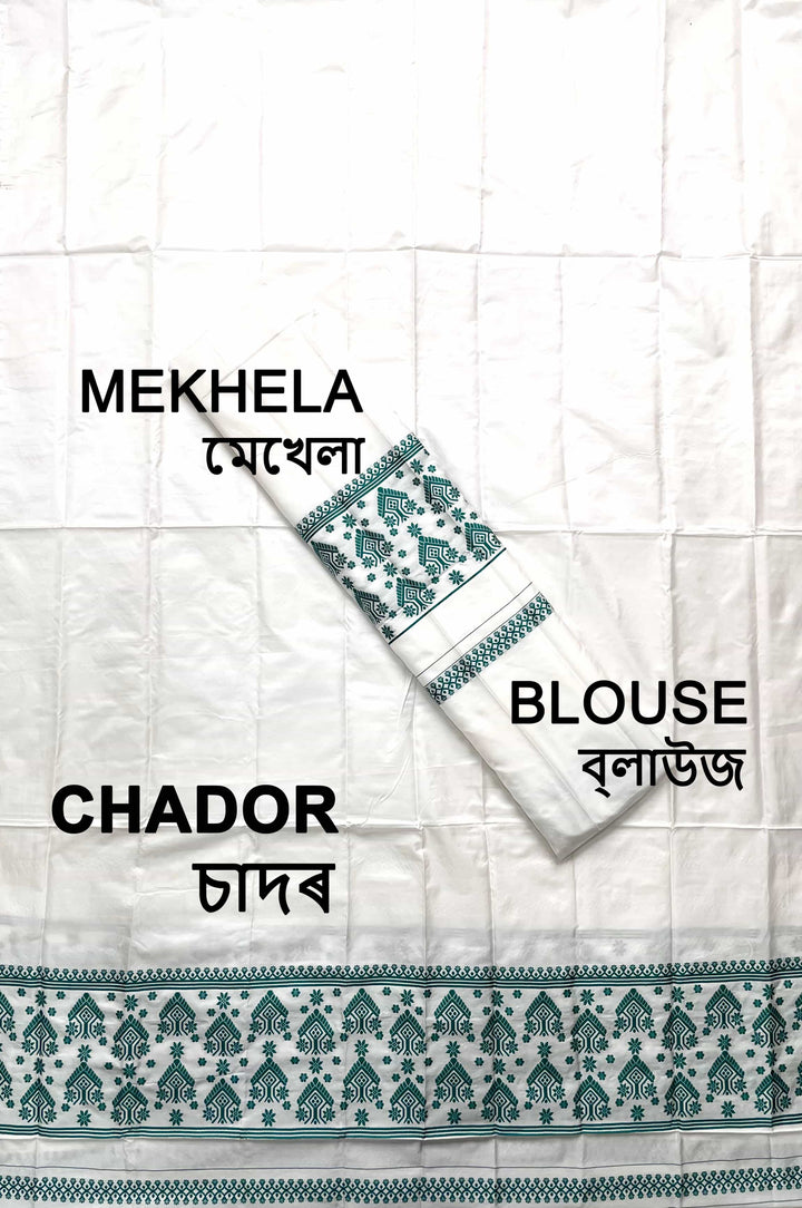 Dhaga Work Plain White Mix Set Mekhela Sador