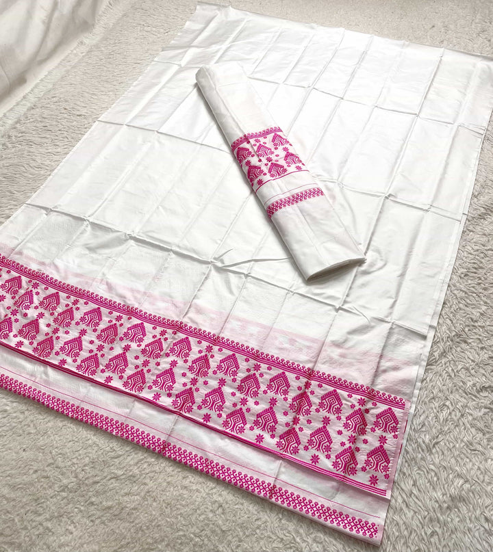 Dhaga Work Plain White Mix Set Mekhela Sador