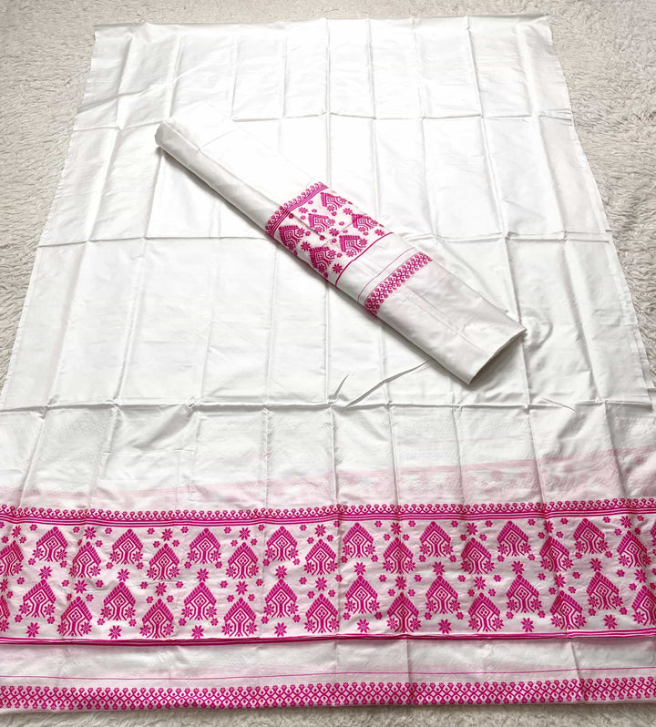 Dhaga Work Plain White Mix Set Mekhela Sador