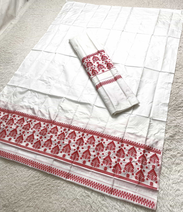 Dhaga Work Plain White Mix Set Mekhela Sador