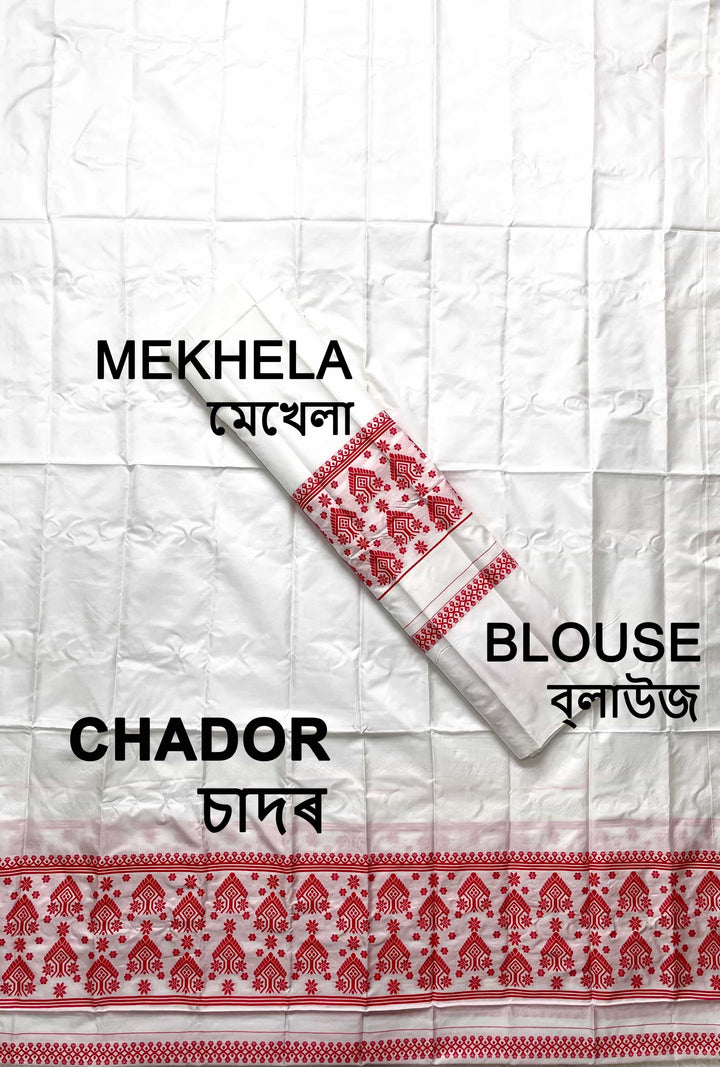 Dhaga Work Plain White Mix Set Mekhela Sador