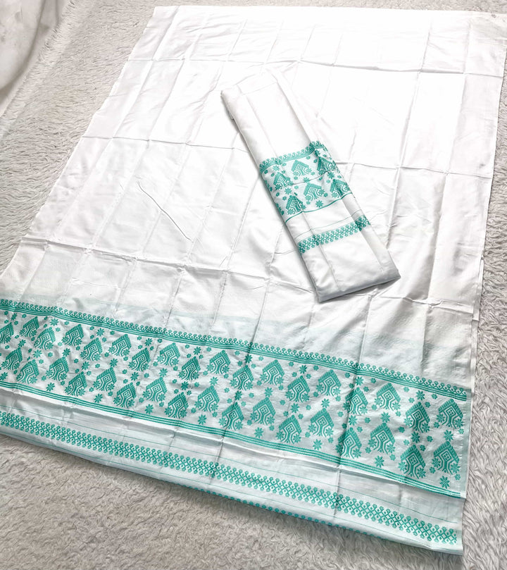 Dhaga Work Plain White Mix Set Mekhela Sador