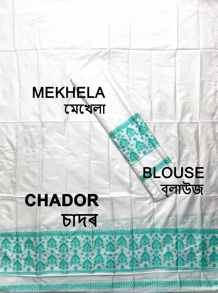 Dhaga Work Plain White Mix Set Mekhela Sador