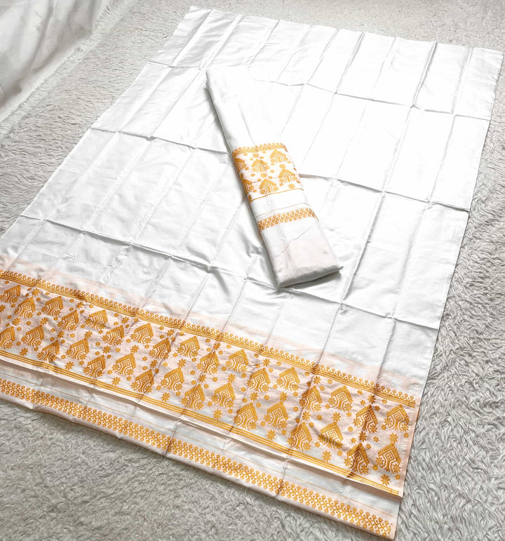 Dhaga Work Plain White Mix Set Mekhela Sador