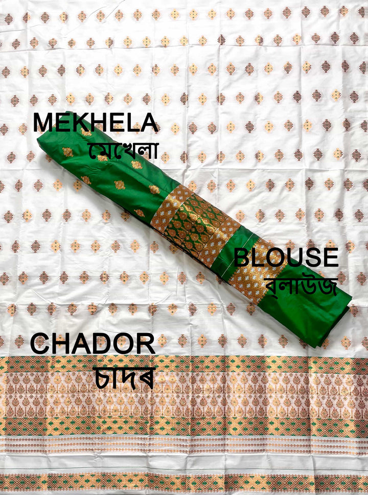 White Contrast Mix Set Mekhela Sador