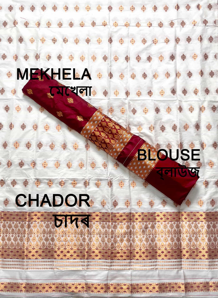 White Contrast Mix Set Mekhela Sador