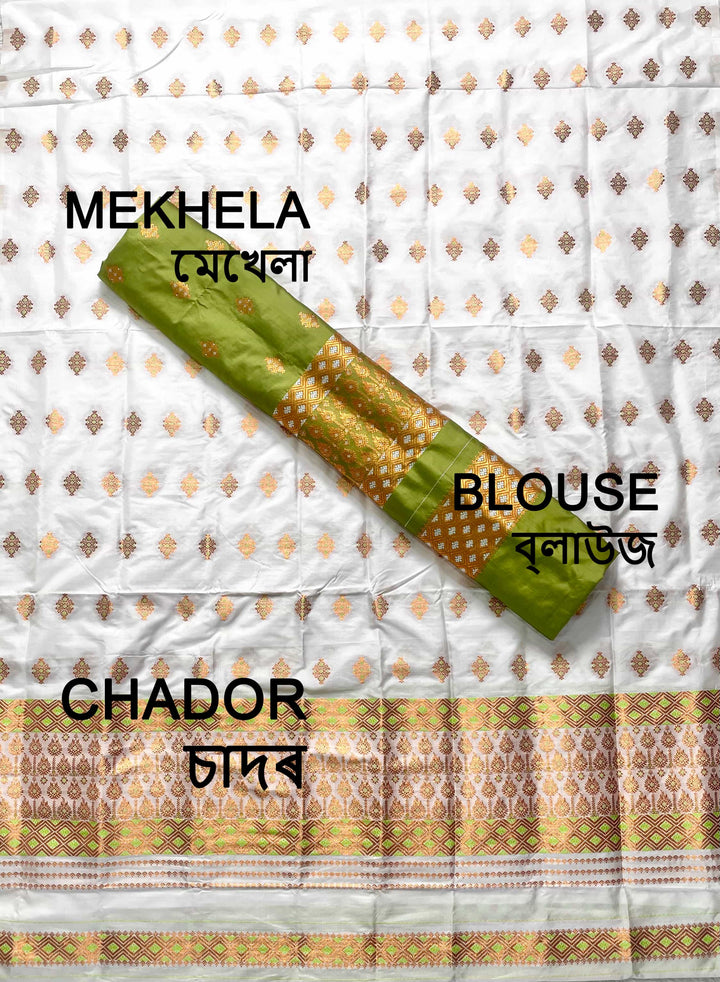 White Contrast Mix Set Mekhela Sador